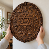 Hand-Carved Beechwood Israel Heritage Wall Plaque – Star of David & Tribal Symbols