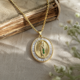 Oval Baguette Cubic Zirconia Saint Jude Medal Necklace, Gold Plated Brass St. Jude Pendant Religious Jewelry