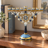 Elegant Blue & Gold Nine-Branch Hanukkah Menorah