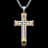 Layered Two-Tone Cross Necklace – Modern Christian Pendant for Men