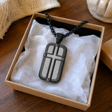 Men's Cross Dog Tag Necklace, Stainless Steel Faith Pendant