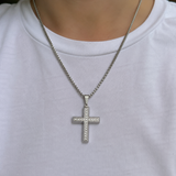 Minimalist Full Paved Cubic Zirconia Stainless Steel Cross Necklace