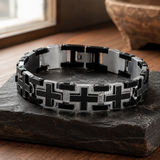 Double Layer Interlocking Textured Cross Two-Tone Stainless Steel Men’s Bracelet - side view