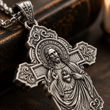 Keep His Sacred Heart Close to Yours – S925 Sterling Silver Jesus Cross Necklace