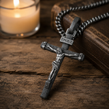 Jesus Crucifixion S925K Silver Crucifix Pendant- with 5mm Titanium Cuban Chain