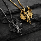 Vintage Archangel Stainless Steel Necklace, 3D Embossed Angel Pendant Box Chain for Men