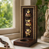 Holy Family Three Sacred Hearts Candlestick Wooden Carved Tabletop Arrangement