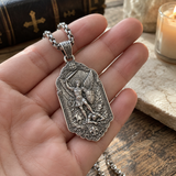 Saint Michael the Archangel 925 Sterling Silver Pendant Necklace—Christian Medal Featuring Sword and Shield Motifs