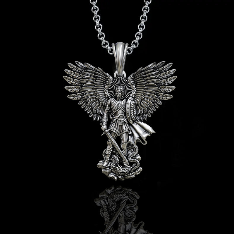 S925K Silver Saint Michael Pendant: Courage in the Heart