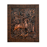 Heiliger Georg und der Drache Holz geschnitzt - religiöse Wanddekoration Ikone christliches Geschenk für Männer