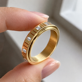 6mm Grooved Square Green CZ Rotatable Spinner Stainless Steel Ring