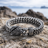 Viking Wolf Head Double Row Thick Stainless Steel Bracelet