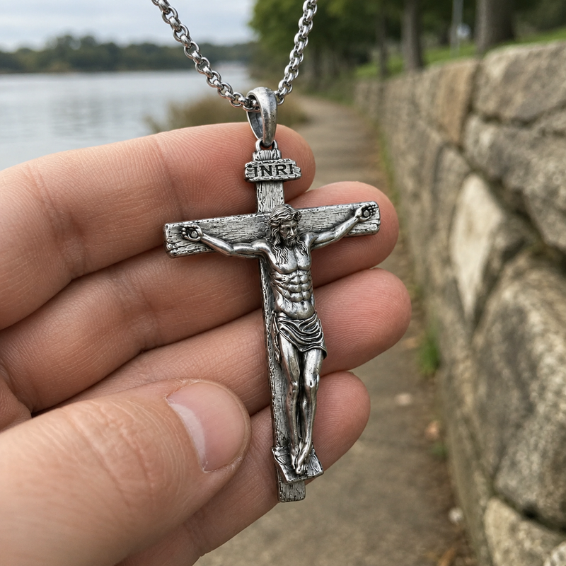 The Passion of Christ S925 Silver/Titanium Steel Cross Necklace The Passion of Christ S925 Silver/Titanium Steel Cross Necklace