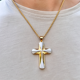 Two-Tone 3D Layer Contour Stainless Steel Cross Necklace