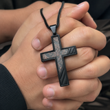 Industrial Brushed Cracked Copper Inlay Stainless Steel Cross Necklace