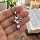 Layered Two-Tone Cross Necklace – Modern Christian Pendant for Men
