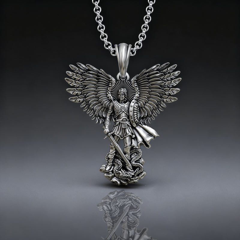 S925K Silver Saint Michael Pendant: Courage in the Heart
