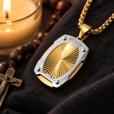 Radiant Shield Pendant Necklace – Titanium Steel Faith-Inspired Men's Necklac