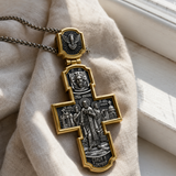 Orthodox S925K Silver Double-Sided Engraved Jesus Christ Crucified and Saints Orthodox Necklace