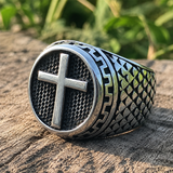 Vintage Cross Signet Ring, Religious Faith Men’s Ring