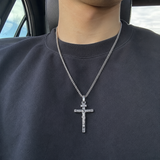 Jesus Crucifixion S925K Silver Crucifix Pendant- with 5mm Titanium Cuban Chain