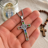 Gemstone St. Benedict Cross Necklace: Wear Protection & Faith With Radiance