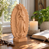 Our Lady of Guadalupe Hand-Carved Solid Beechwood Statue – Catholic Prayer & Home Blessing Decor