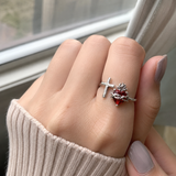 Sacred Heart of Jesus Thorn Flame Cross Adjustable Open Ring