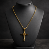 Rose Wrapped Cross Necklace, Retro Religious Pendant for Men Women
