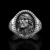 Jesus Crown of Thorns Signet Ring – Christian Faith Cross Ring