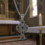 Vintage Celtic Cross Necklace with Black Stones – A Timeless Symbol of Faith