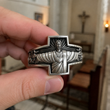S925K Silver Jesus Guardian Cross Sacred Heart of Jesus Ring