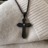 Faceted Eight Point North Star CZ Inlay Stainless Steel Cross Necklace