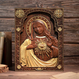 Our Lord Jesus Sacred Heart , Immaculate Heart of Mary Sacred Heart Wood Sculpture - For the FaithfulWood Carving