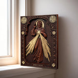 The Sacred Heart and Divine Mercy Jesus Christ Wood Wall Plaque