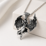 Vintage Archangel Stainless Steel Necklace, 3D Embossed Angel Pendant Box Chain for Men