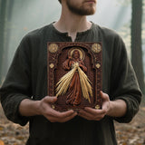 The Sacred Heart and Divine Mercy Jesus Christ Wood Wall Plaque