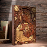 Our Lord Jesus Sacred Heart , Immaculate Heart of Mary Sacred Heart Wood Sculpture - For the FaithfulWood Carving