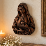 Hand-Carved Immaculate Heart of Mary Wooden Statue – Blessed Virgin Mary Religious Decor, Symbol of Love, Faith & Divine Protection | Christian Prayer Gift
