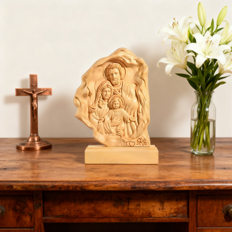 Southern European Boxwood Holy Family Blessing Ornament - Engraved with Your Surname
