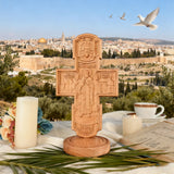 Double-Sided Icon Wood Carving ✝️ | Hand-Carved Crucifix & Saints Beechwood Wall Art