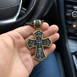 Holy Family of Mary Sacred Heart of Jesus IHS Double-Sided S925 Sterling Silver Cross