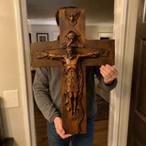 Hand-Carved Beechwood Holy Trinity Crucifix Wall Cross – Christian Home Prayer Decor