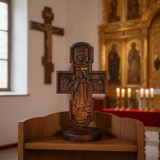 Double-Sided Icon Wood Carving ✝️ | Hand-Carved Crucifix & Saints Beechwood Wall Art