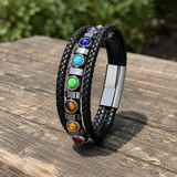 Double Layer Braided Leather 7 Chakra Natural Healing Stone Bracelet - craftsmanship detail