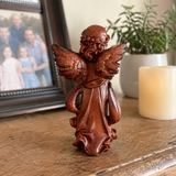 Hand-Carved Praying Angel Figurine – 6 Inch Solid Wood Statue for Christian Home Blessings