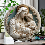 Christian Holy Family Relief Decorative Plaque - 8 Inch / 12 Inch Aluminum Waterproof Religious Wall Art (with Mounting Accessories)