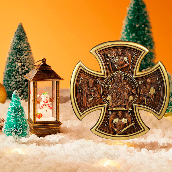 Trinity Jesus and Mary Wood Cross