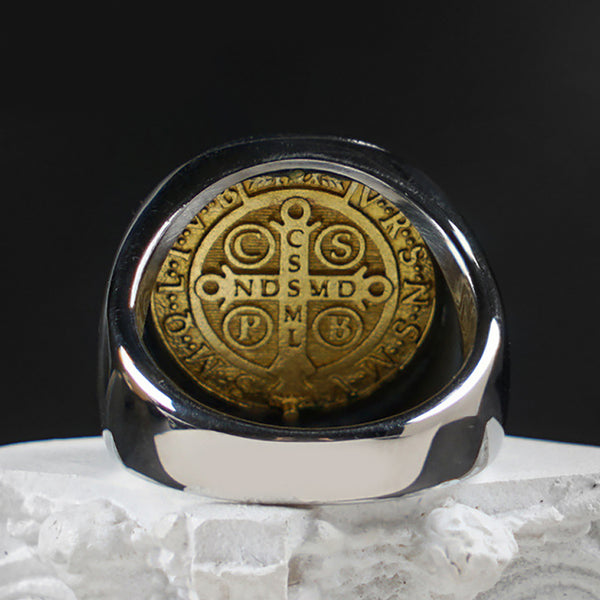 Saint Benedict Medal Stainless Steel Cross Ring