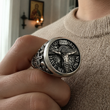S925 Sliver Jesus Crucifixion St. Benedict Medal Ring